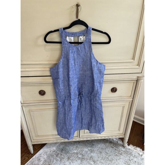 NWT $228 Joie Diega 100% Linen Blue Plaza‎ Mini Dress Small Casual Sleeveless - Picture 1 of 8